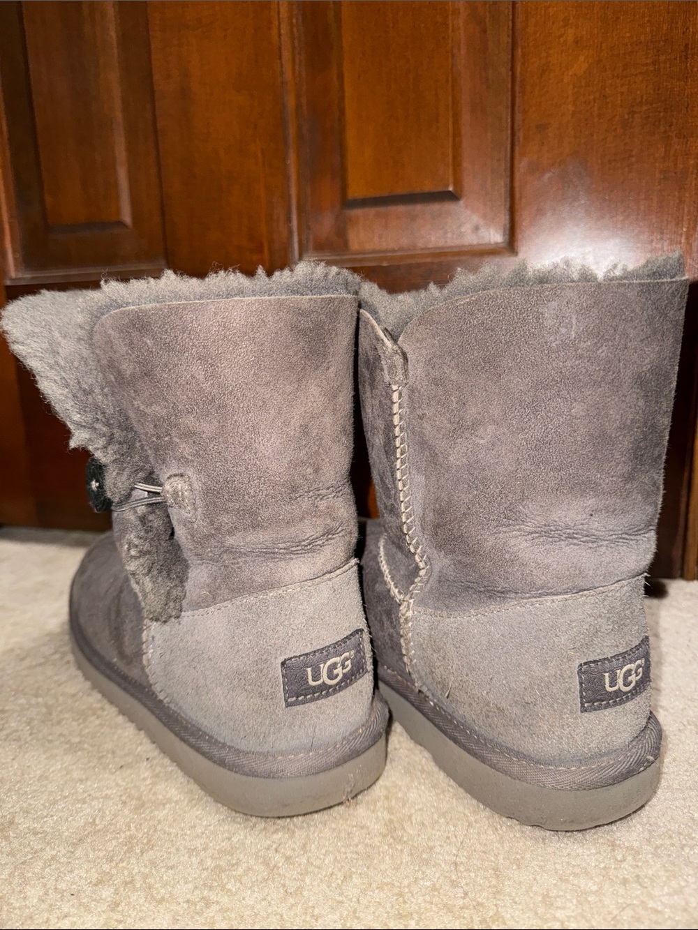 UGG Gray Short Suede Fleece-Lined Button Boots